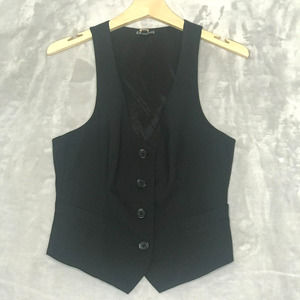 Express Vest Top Womens 6 Black Button Front V Neck Sleeveless Steampunk